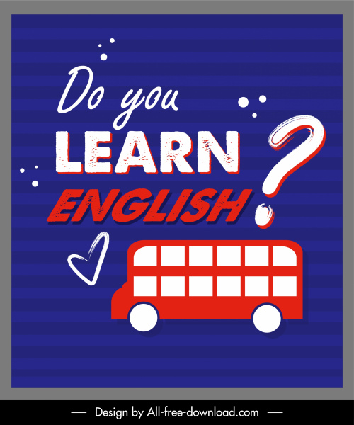 영어 학습 포스터 버스 텍스트 물음표 스케치