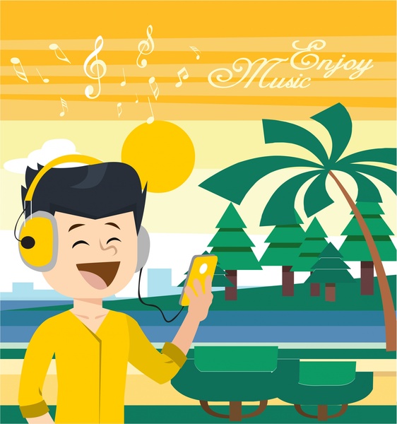 Enjoy Music Concept Design With Boy And Device