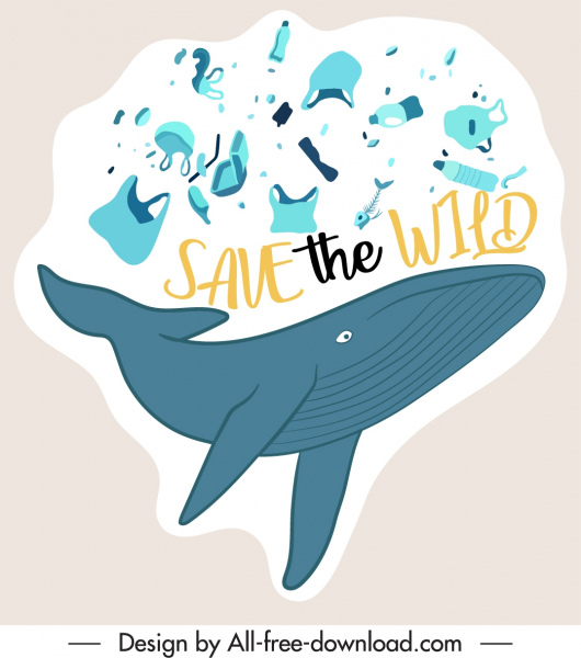 환경 보호 배너 고래 쓰레기 스케치