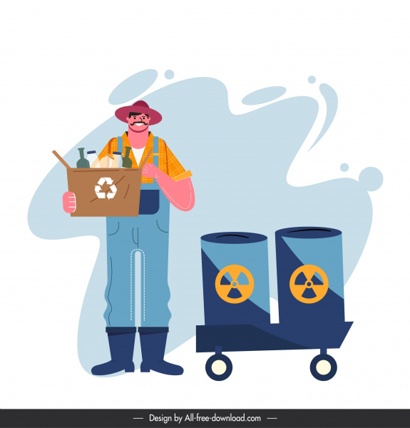 环境保护画人类垃圾分类卡通素描