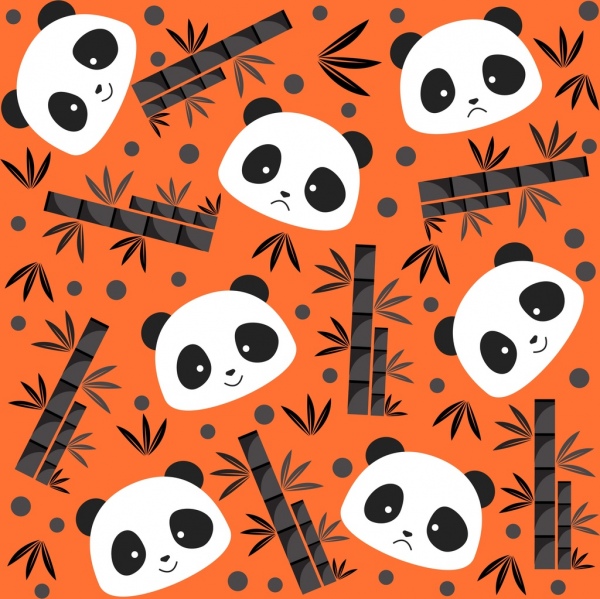 lingkungan latar belakang panda menghadapi daun bambu mengulangi desain