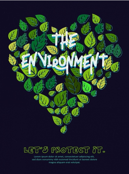 Medio ambiente banner hojas verdes iconos corazón diseño