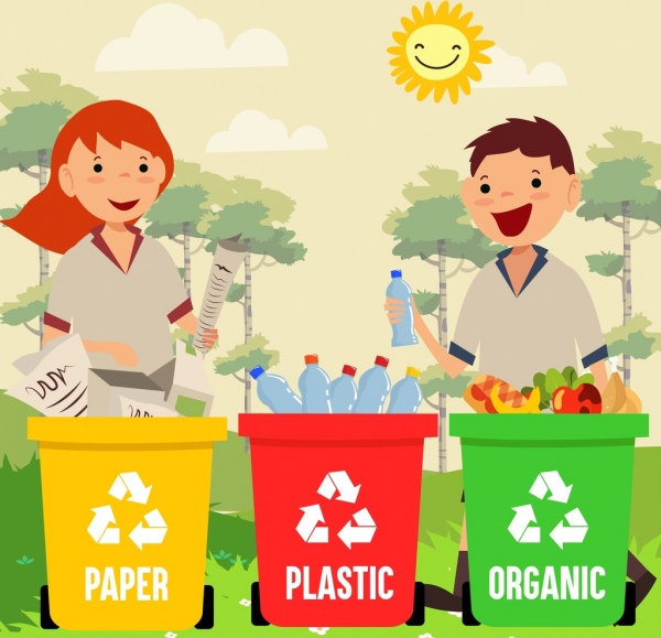 Bandeira de ambiente Reciclagem sinal caixote do lixo humano ícones