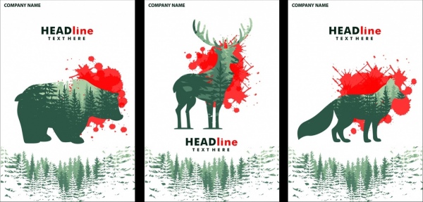 Medio ambiente folleto establece cubierta Bear Reno lobo iconos