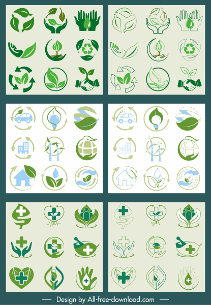 환경 의료 표지판 아이콘 녹색 평면 핸드인출 스케치