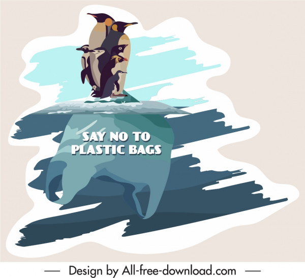 perlindungan lingkungan banner penguine es sketsa datar Papercut