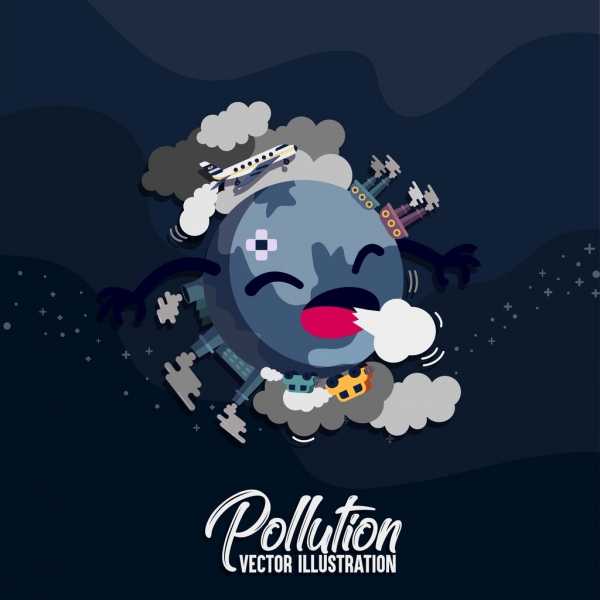 banner de proteção ambiental estilizado ícone da terra elementos de poluição