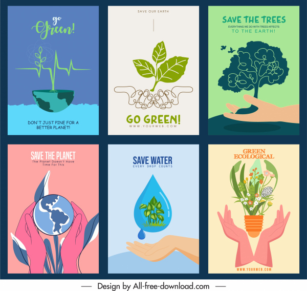 banners de proteção ambiental clássico design elementos da natureza esboço