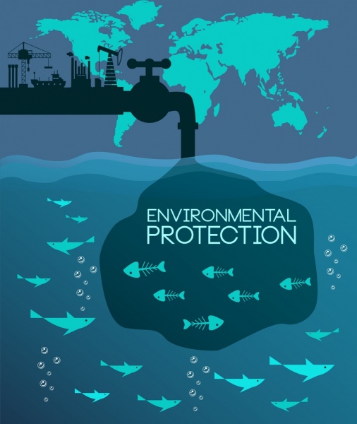 meio ambiente proteção cartaz planta peixe ossos ícones decoração