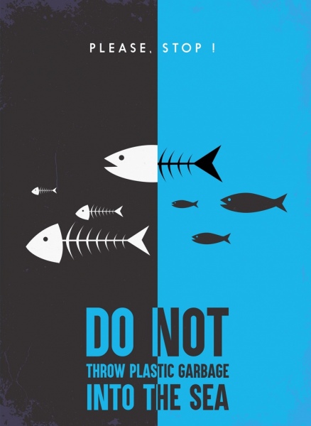 экологические баннер рыбы кости иконы черный синий дизайн