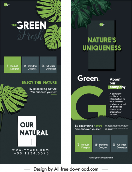 pancartas ambientales modernas de hojas de color verde oscuro