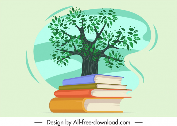 icono de conocimiento ambiental libros 3d pila boceto de árbol