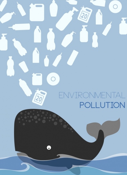 perlindungan lingkungan banner Paus limbah plastik ikon