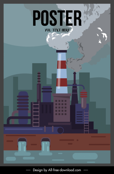 Environmental Protection Banner Polluted Factory Sketch