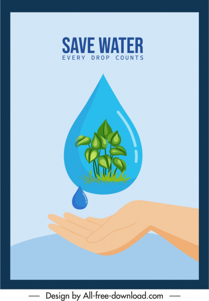 Umweltschutz Banner Waterdroplet Hand Blätter Skizze
