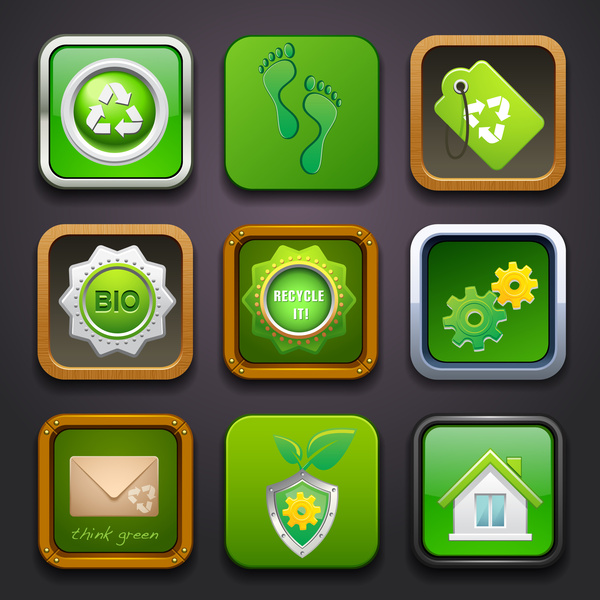ícones de interface de usuário ambiental com ilustração verde