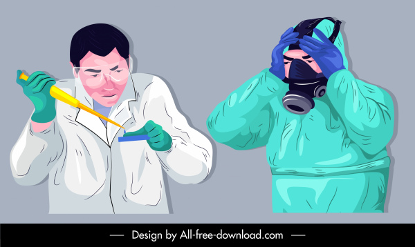 epidemi ikon kimiawan dokter sketsa kartun desain