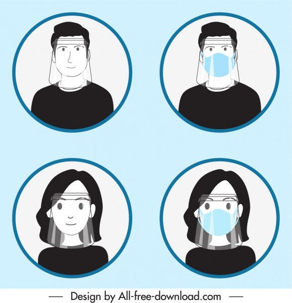 iconos de prevención de epidemias enmascarando a la gente esbozar personajes de dibujos animados