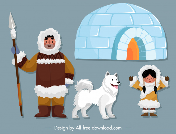 elementos de design Eskimo desenhos animados coloridos esboço