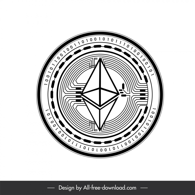 Icono de signo de Ethereum Blanco negro Esquema de forma geométrica simétrica