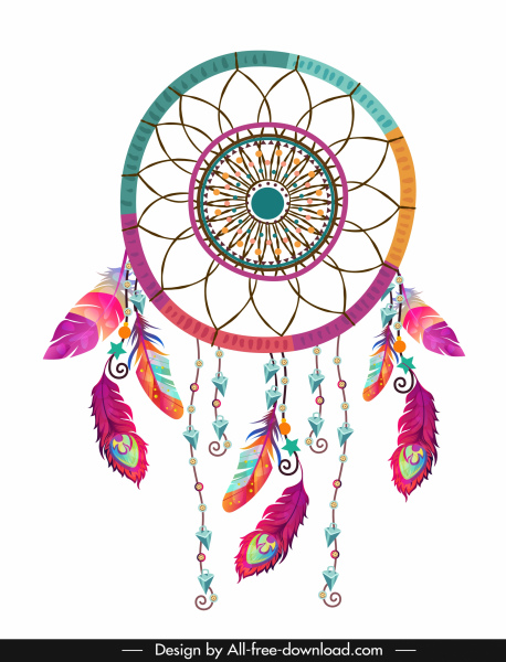 Ethnic Background Dream Catcher Icon Colorful Decor