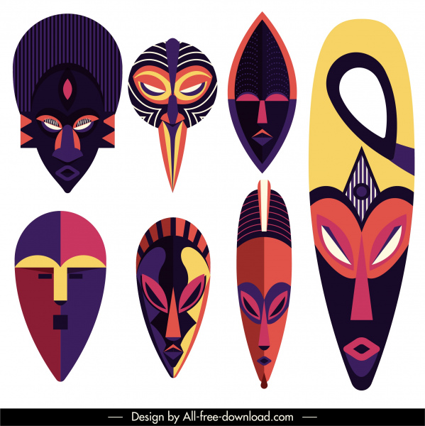 masker etnis template wajah menakutkan desain simetris warna-warni