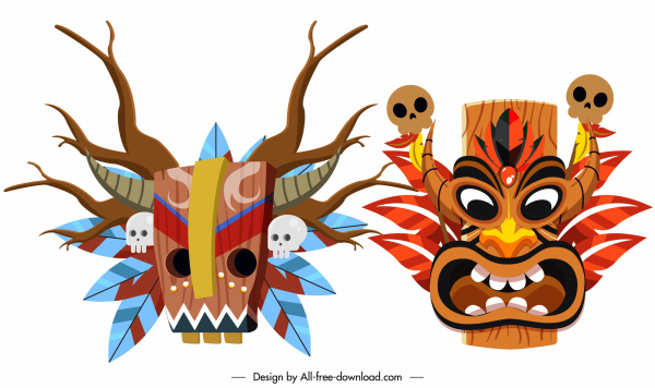 topeng etnis ikon dekorasi kematian takut desain warna-warni