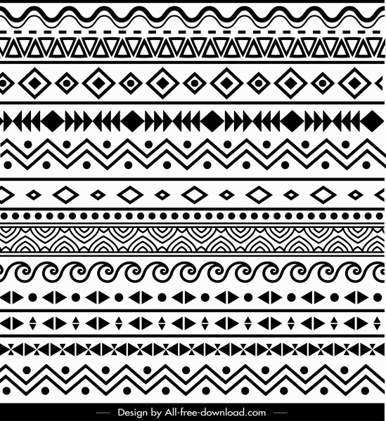 padrão étnico retro preto branco repetindo formas abstratas