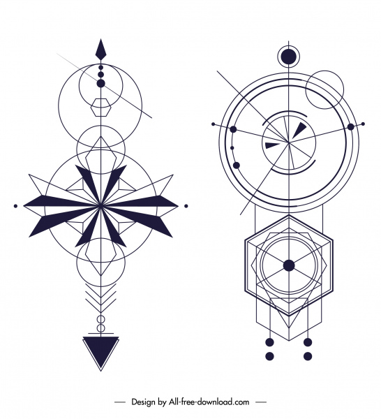 민족 문신 템플릿 플랫 기하학적 스케치 대칭 모양