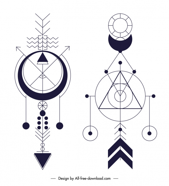 ethnische Tattoo-Vorlagen flache symmetrische Geometrie Formen