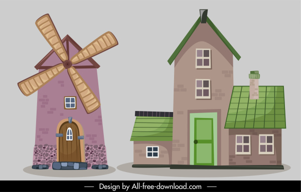 ícones da arquitetura europeia design de casa moinho de vento clássico
