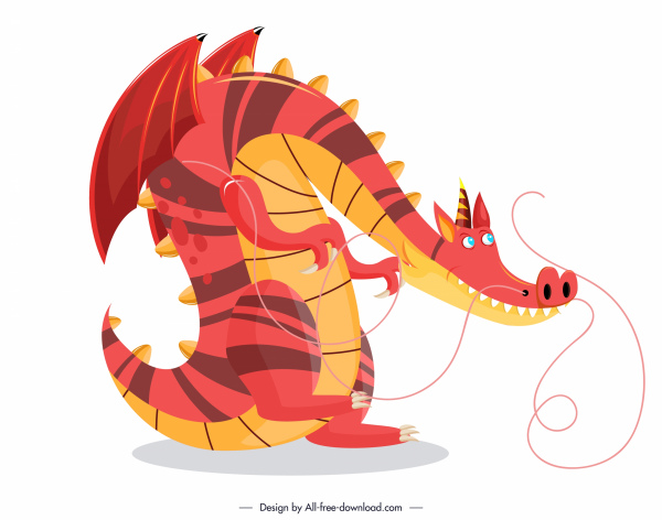Icône de dragon européen coloré croquis de dessin animé drôle