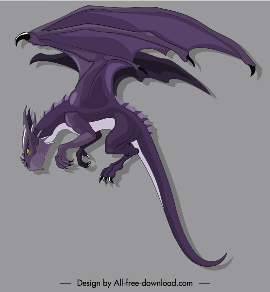 esboço europeu do caráter do desenho animado do desenho animado do desenho violeta do ícone do dragão