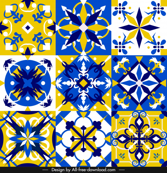 pola European template bentuk simetris berwarna-warni formal