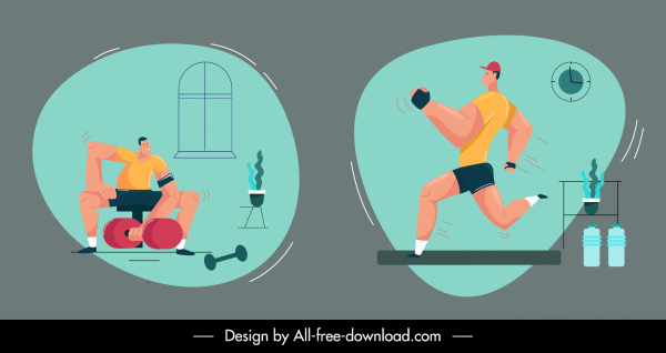 운동 아이콘 조깅 체육관 스포츠 스케치 만화 디자인