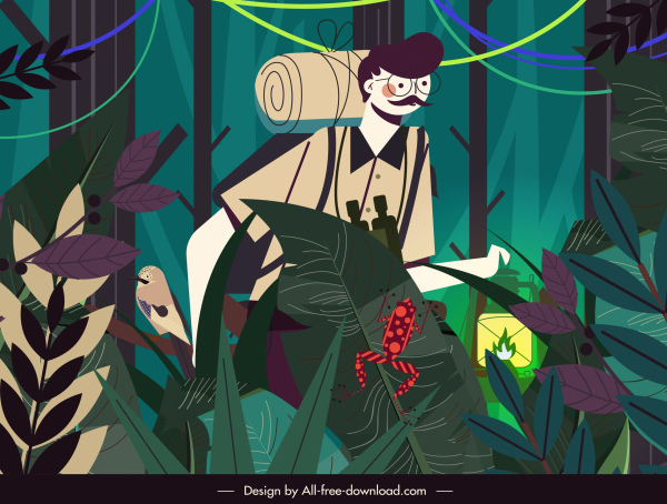 разведка картина джунгли исследователь эскиз мультфильм дизайн