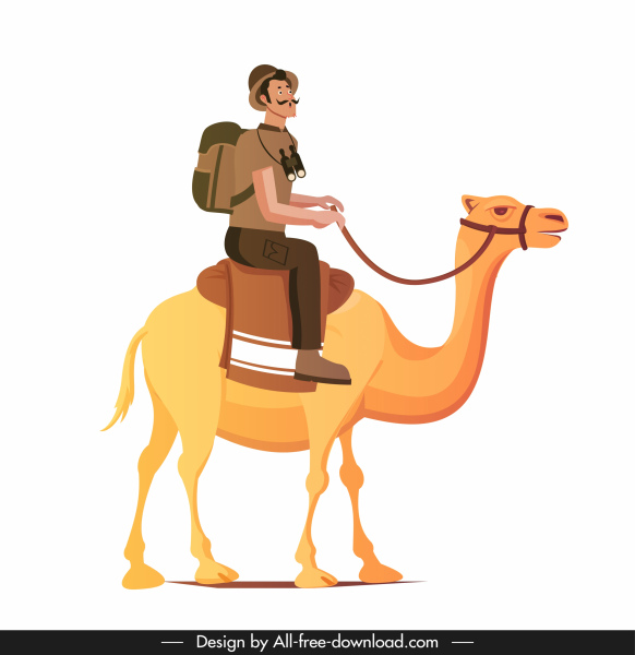 исследователь значок человек верхом верблюда эскиз мультипликационного персонажа