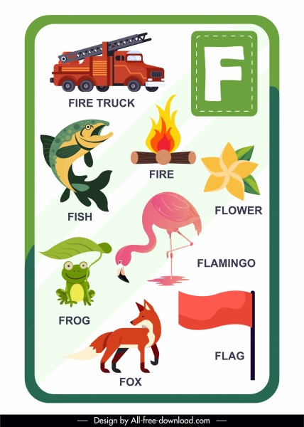 f latar belakang pendidikan alfabet simbol warna-warni sketsa