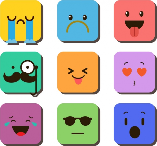 emoticon wajah koleksi kotak berwarna-warni hiasan