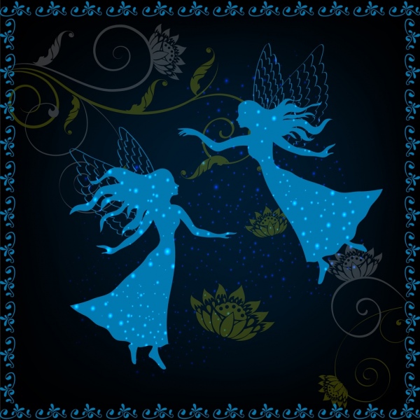 الجنية الزرقاء الخلفية صورة ظلية المرأة تصميم ديكور زهور