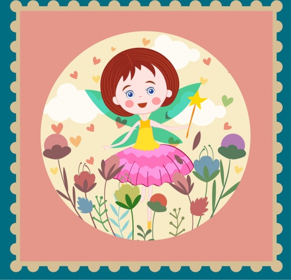 童話背景的可愛女孩圖標經典設計