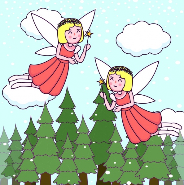 天使のアイコンを飛んでいる妖精背景色の漫画の装飾
