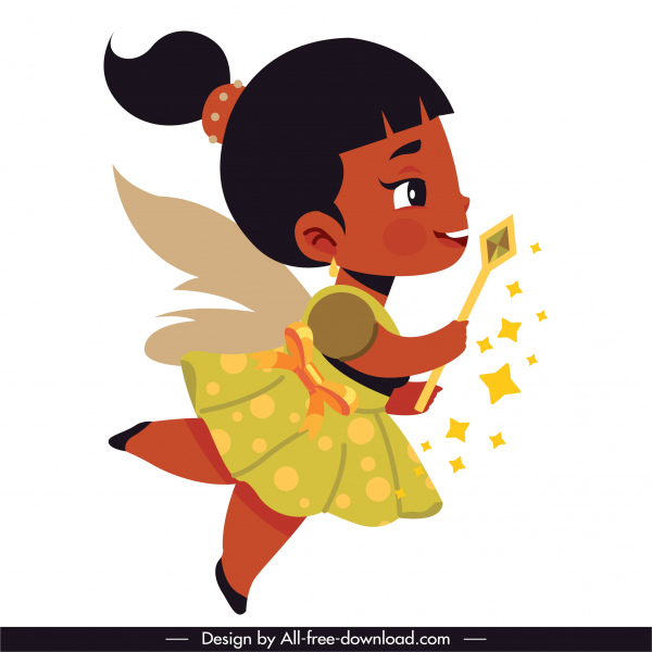 妖精のキャラクターアイコンかわいい小さな翼の女の子のスケッチ