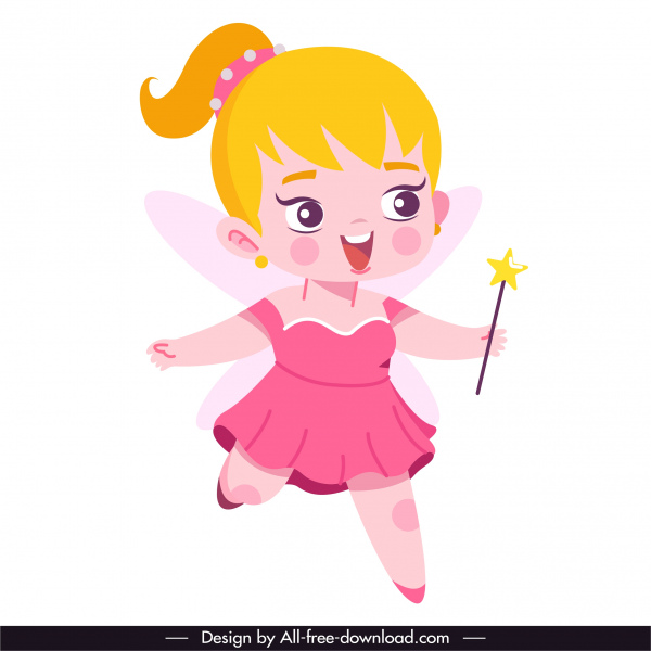 ícone de personagem de fada adorável desenho de desenho animado esboço menina