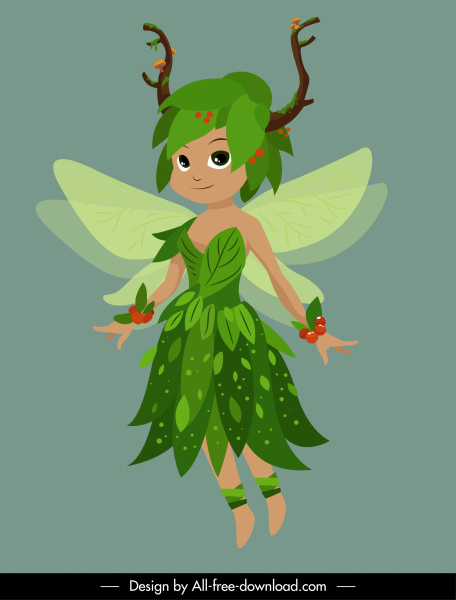 ikon karakter peri desain kartun gadis terbang kecil