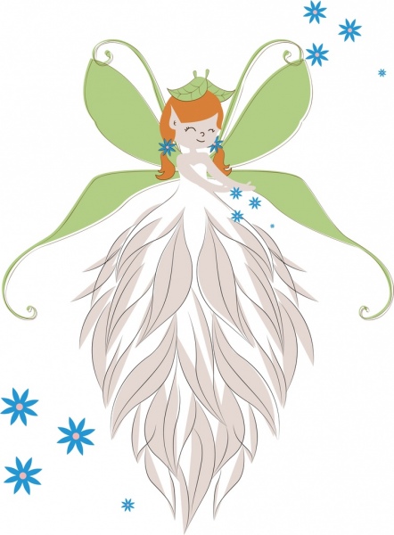 かわいい女の子の翼羽アイコン装飾を描画の妖精