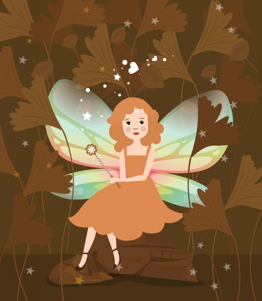 Fee malen wunderschöne geflügelte Mädchen Symbol Cartoon Charakter