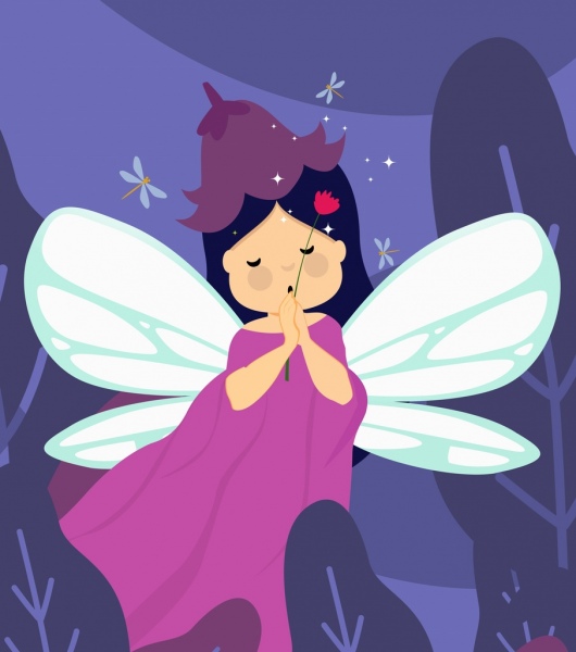 сказочные картины цветной мультфильм дизайн крылатый девочка значки