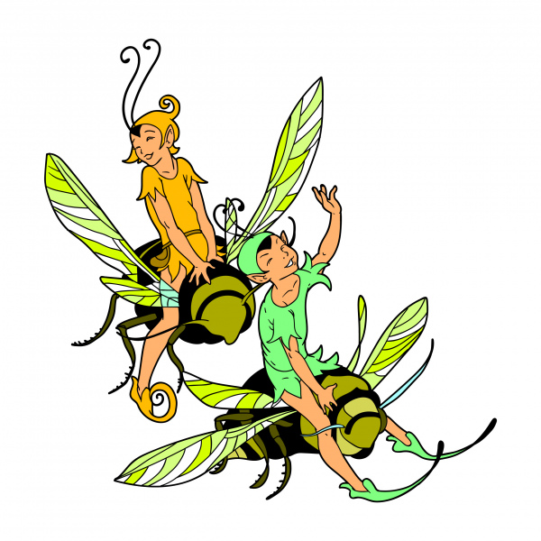peri mengendarai lebah madu