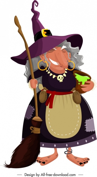 сказочный персонаж ведьма значок цветной мультфильм эскиз
